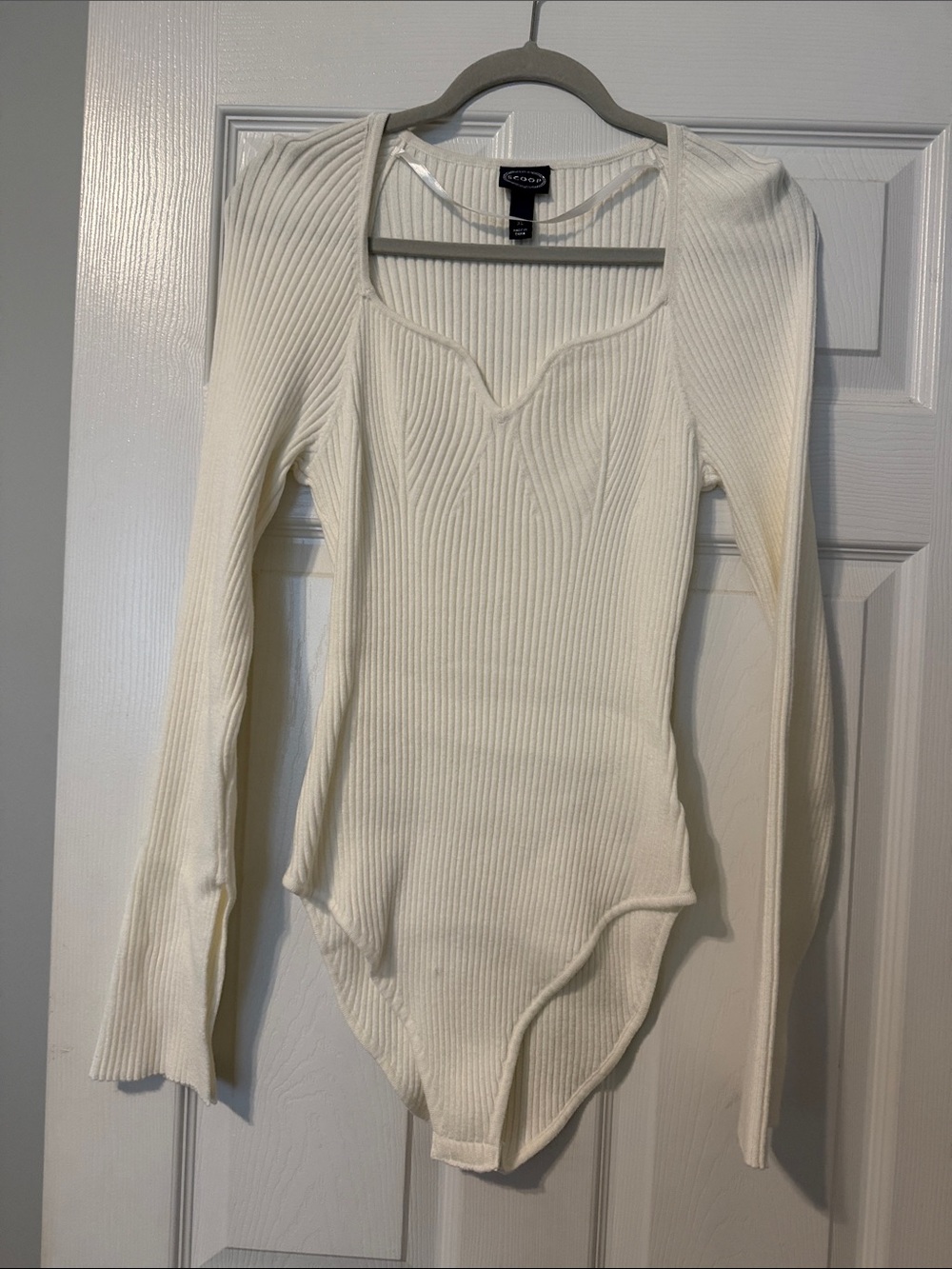 Scoop White Ribbed Long-Sleeve Bodysuit - Sleek Scoop Neck